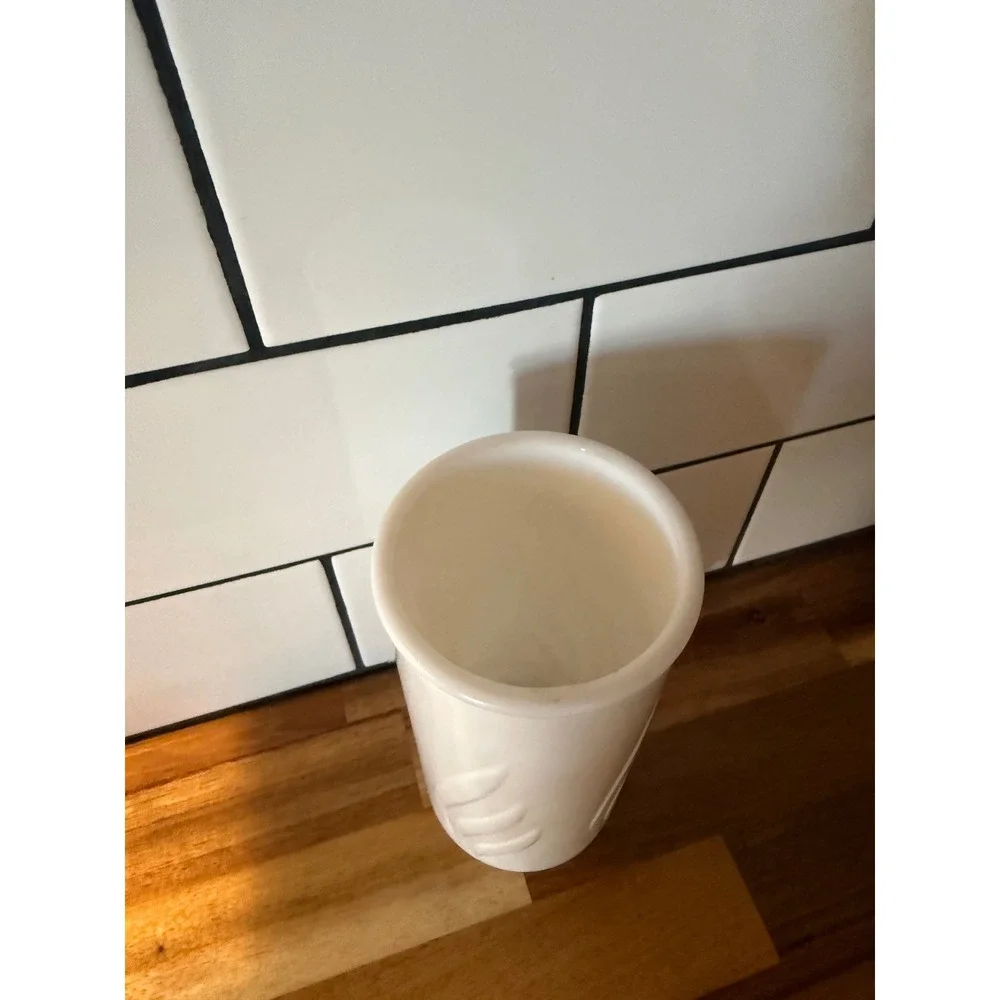 Vintage White Milk Glass Vase Embossed Leaf Pattern Cylindrical Bud Vase 7 Inch